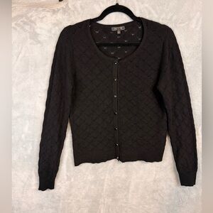 Elegant Black Crochet Textured Women's Cardigan